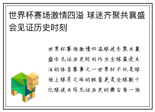 世界杯赛场激情四溢 球迷齐聚共襄盛会见证历史时刻